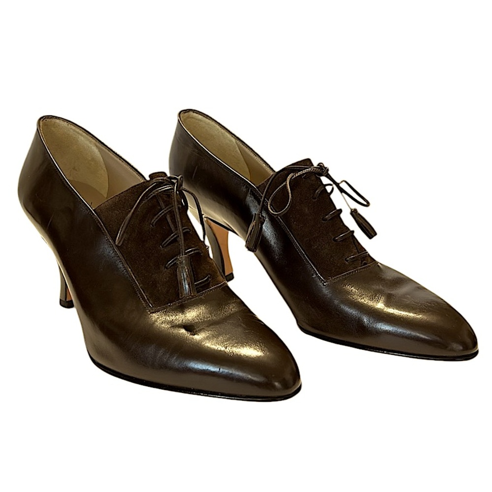 🔥NOT FOR SALE🔥Salvatore Ferragamo Brown Leather Heeled Oxford Style Lace Up Pump - Picture 2 of 16